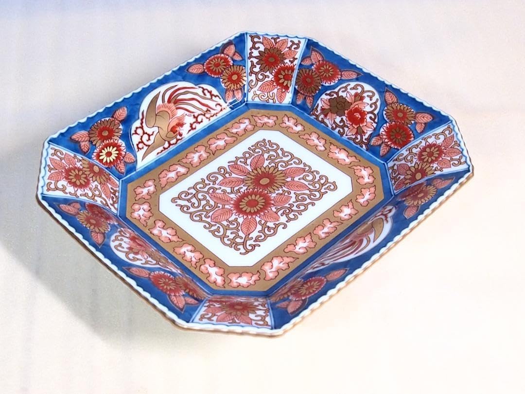 【美品】有田焼/波佐見焼 林九郎窯 赤絵鳳凰地紋 長角深皿 飾り皿 スタンド付き 有田焼/波佐見焼 林九郎窯 赤絵鳳凰地紋 長角深皿 飾り皿 スタンド